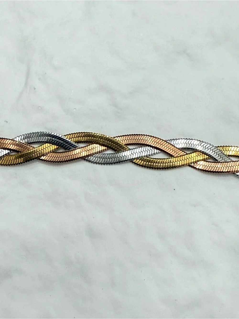 18k Gold Plated Tri-Tone Braided Women's Bracelet - Gold, Rose Gold & Silver
